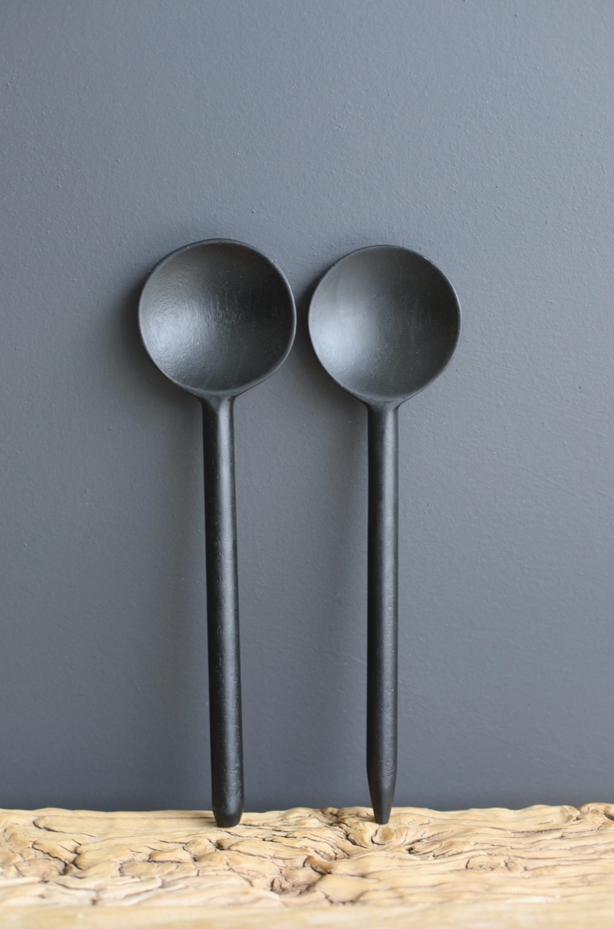 Handmade Mango Wood Spoons Black (Set of 2) - Rustike Home