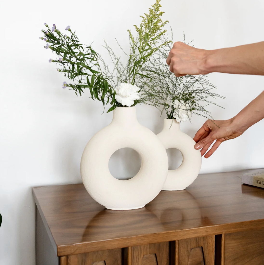 Modern Ring Vase White Medium Vase for Home Decor - Rustike Home