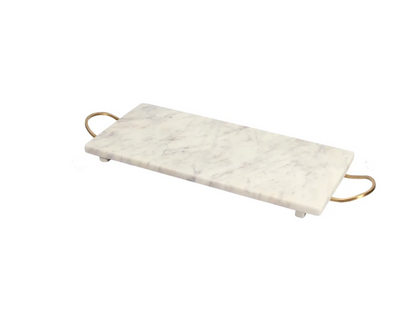 Off-White Marble Tray with Purple and Rose & Brass Handles | Home decor - Rustike Home