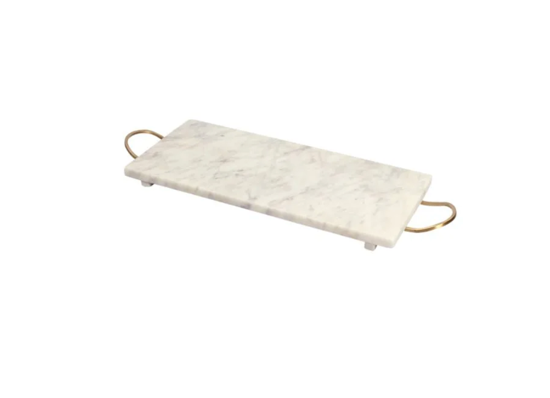Off-White Marble Tray with Purple and Rose & Brass Handles | Home decor - Rustike Home