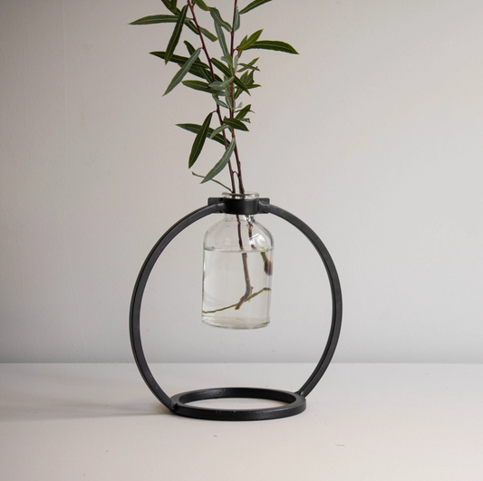Capstone Floating Glass Bud Vase Brass & Black Finish Metal | Home Decor - Rustike Home