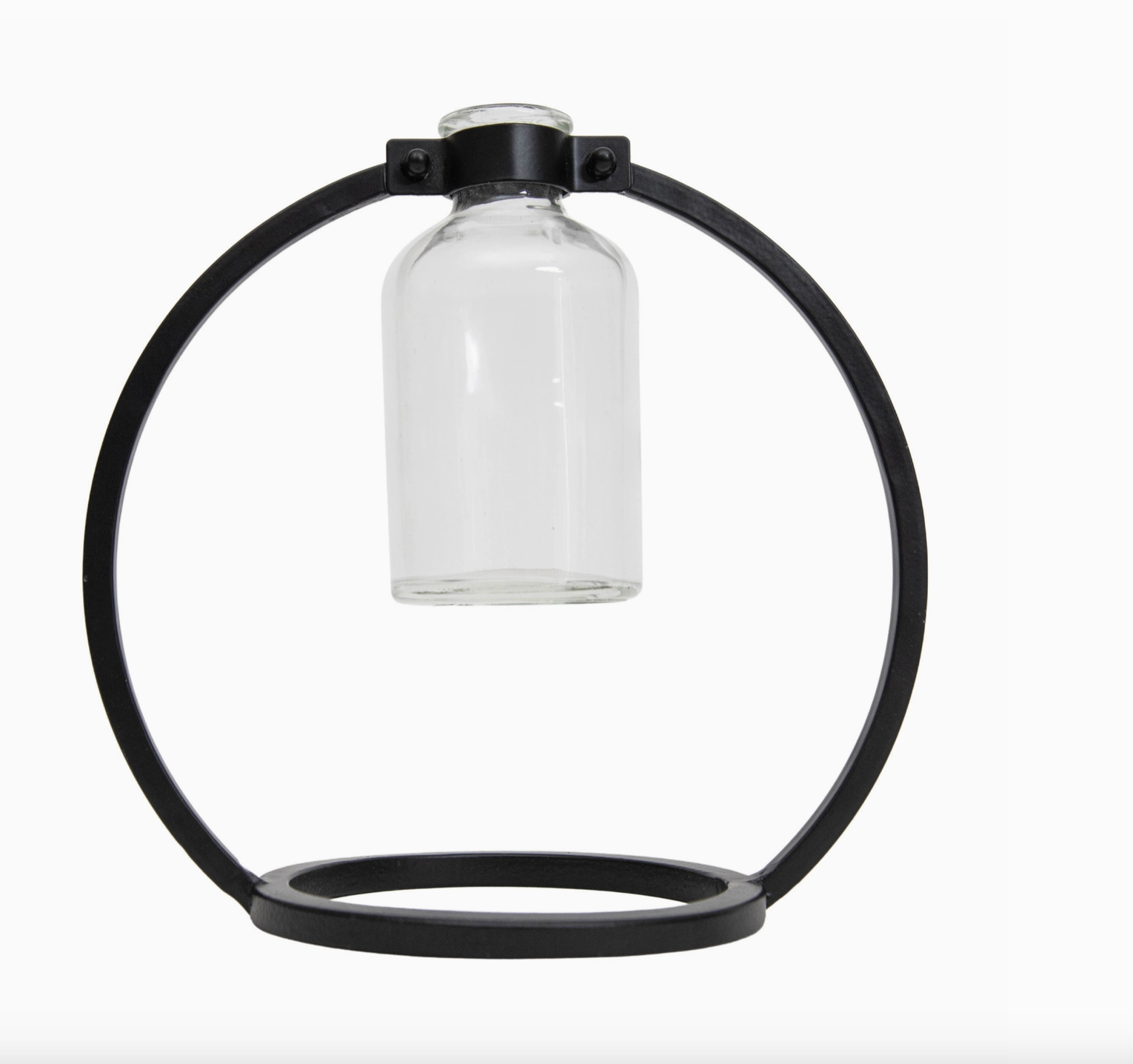 Capstone Floating Glass Bud Vase Brass & Black Finish Metal | Home Decor - Rustike Home