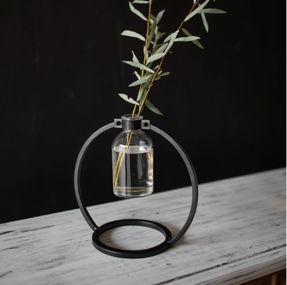 Capstone Floating Glass Bud Vase Brass & Black Finish Metal | Home Decor - Rustike Home