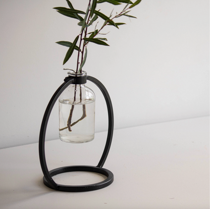 Capstone Floating Glass Bud Vase Brass & Black Finish Metal | Home Decor - Rustike Home