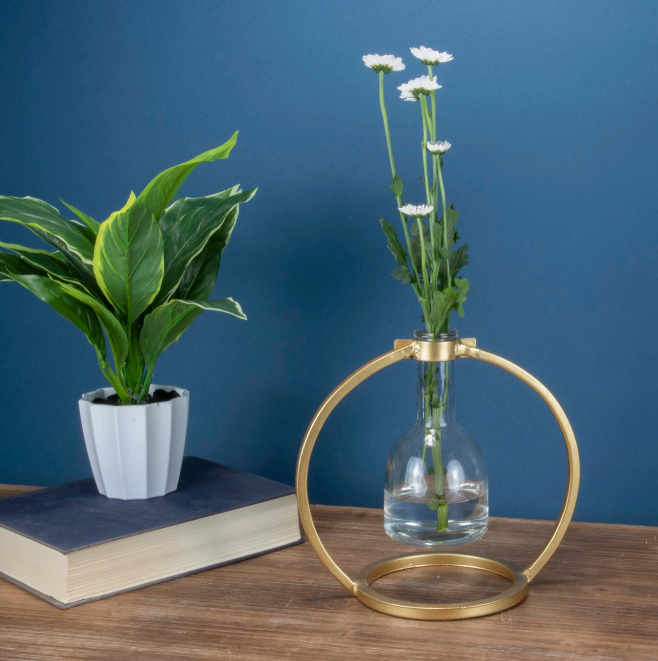 Capstone Floating Glass Bud Vase Brass & Black Finish Metal | Home Decor - Rustike Home