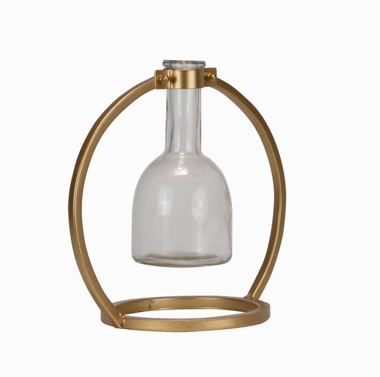 Capstone Floating Glass Bud Vase Brass & Black Finish Metal | Home Decor - Rustike Home