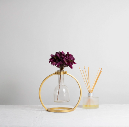 Capstone Floating Glass Bud Vase Brass & Black Finish Metal | Home Decor - Rustike Home