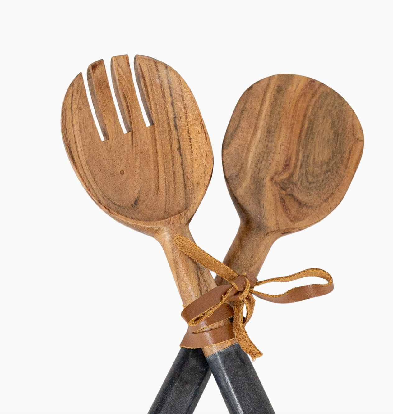 Serving Wood Utensils" Luly" Black Marble Handles Set of 2 - Rustike Home