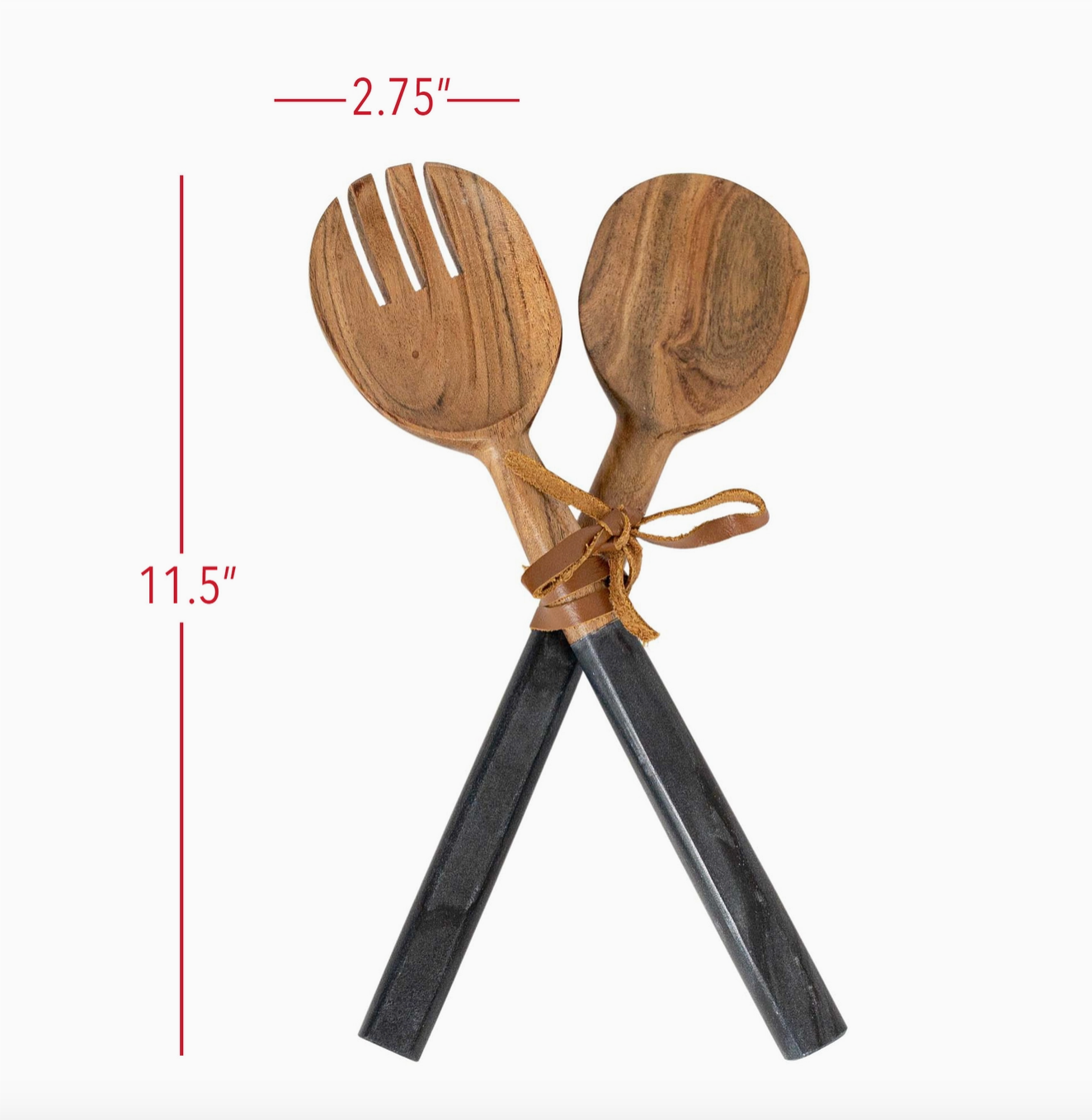 Serving Wood Utensils" Luly" Black Marble Handles Set of 2 - Rustike Home