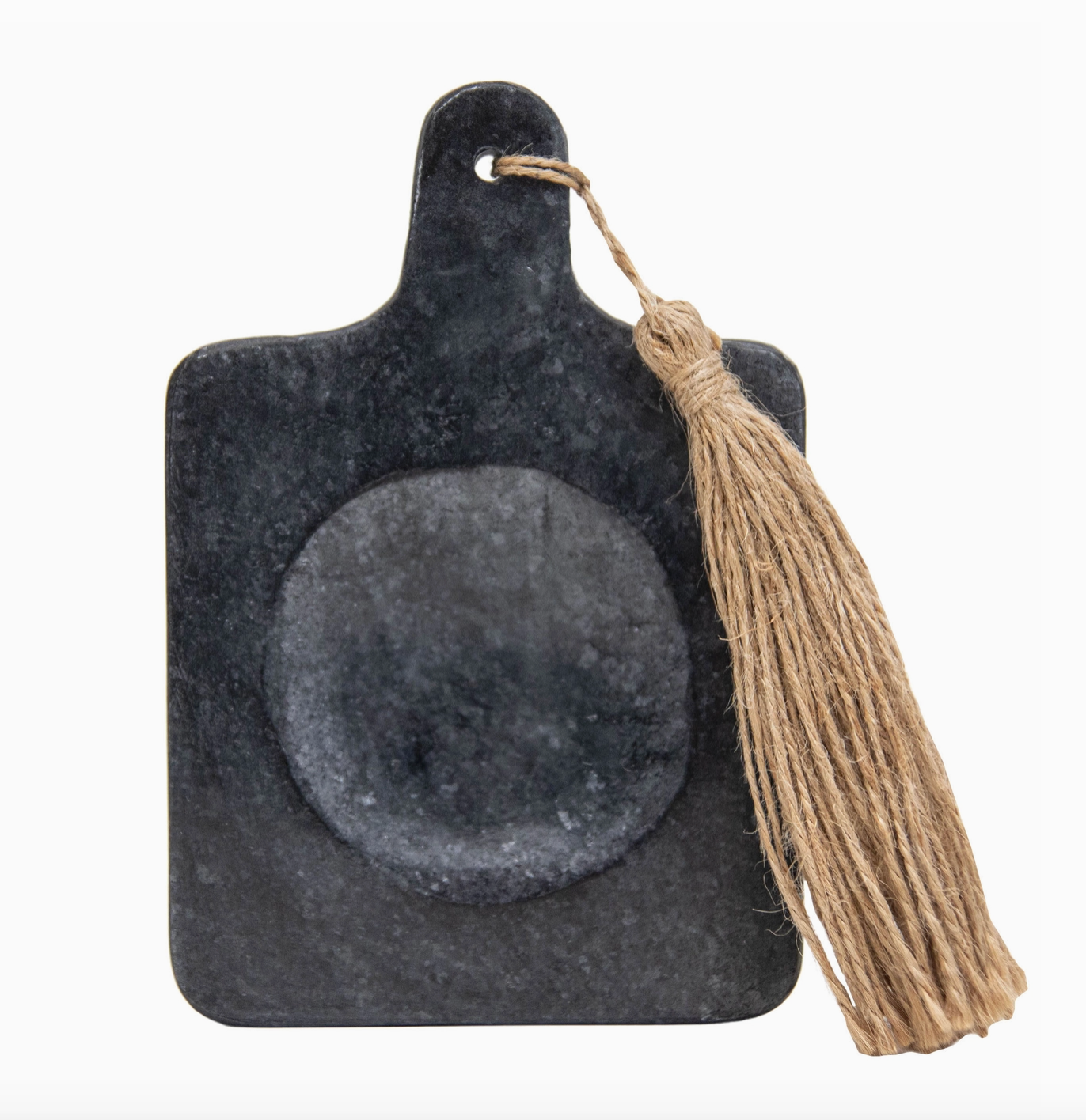 Black & White Marble Paddle Spoon Rest with Jute Tassel - Rustike Home