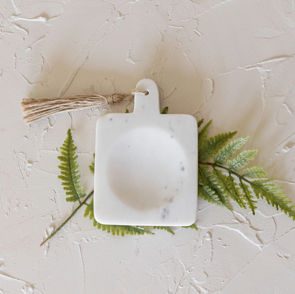 Black & White Marble Paddle Spoon Rest with Jute Tassel - Rustike Home