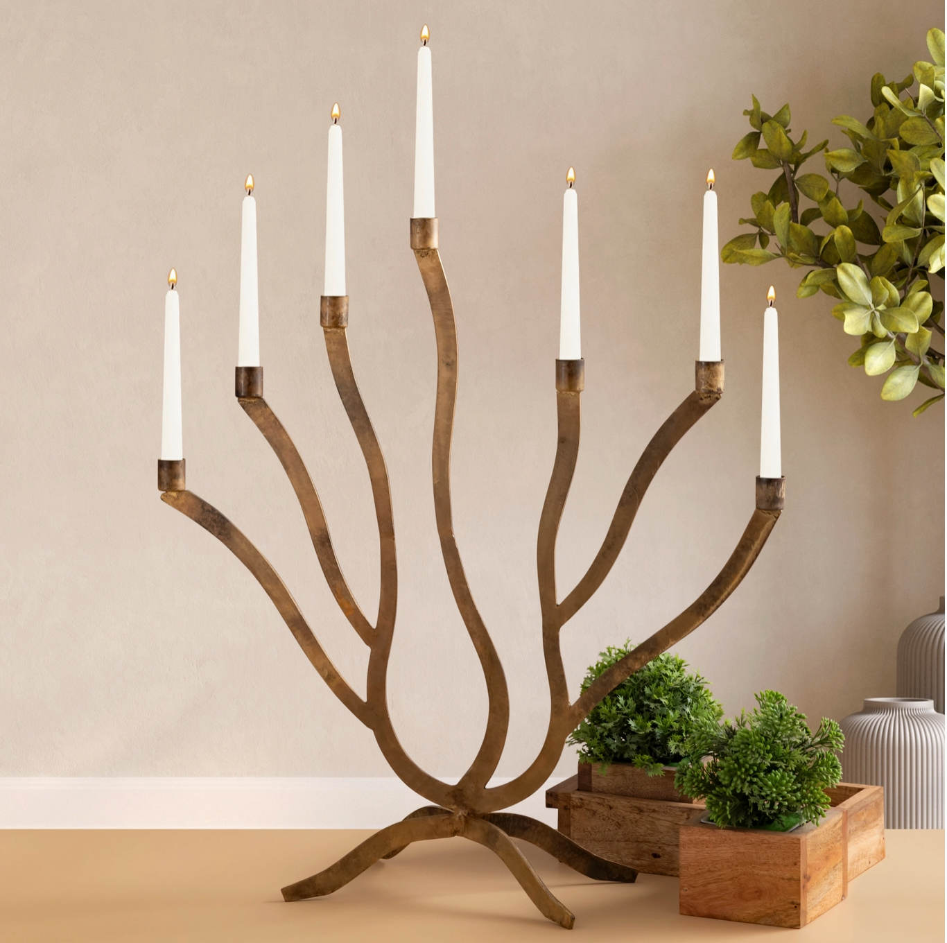 Candle Holder Med Old Brass|Home Decor - Rustike Home