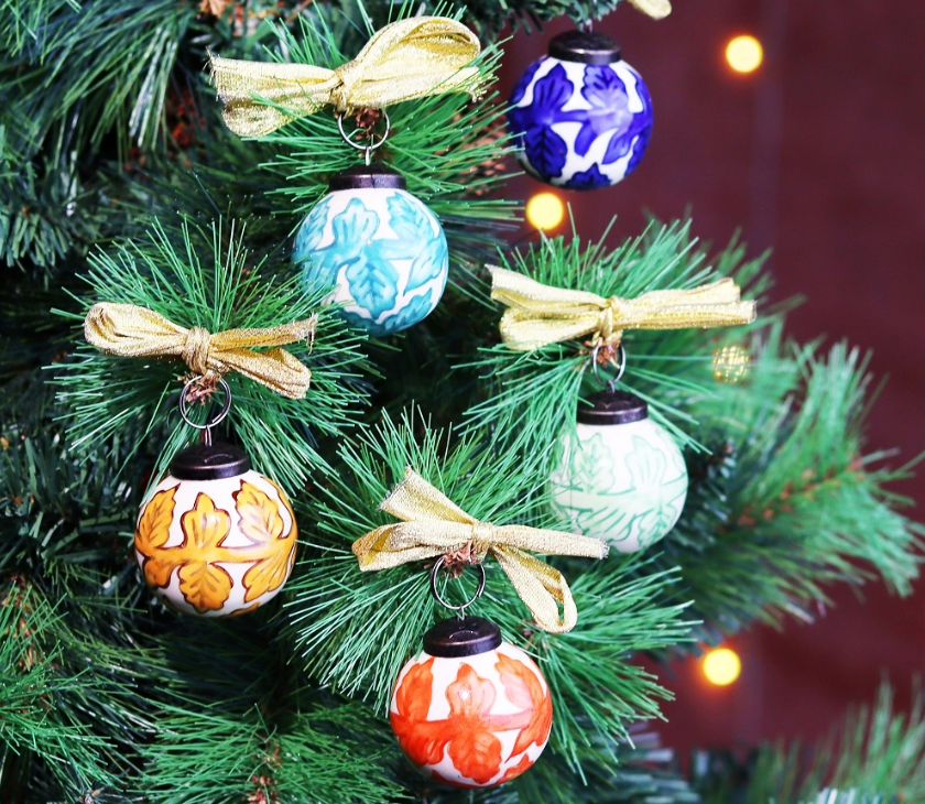 Multicolor Leave Ceramic Balls Christmas Ornaments Set of 12 - Rustike Home