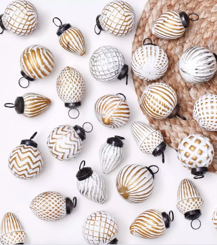 Distressed Gold  Balls Christmas Ornaments Set of 12 - Rustike Home