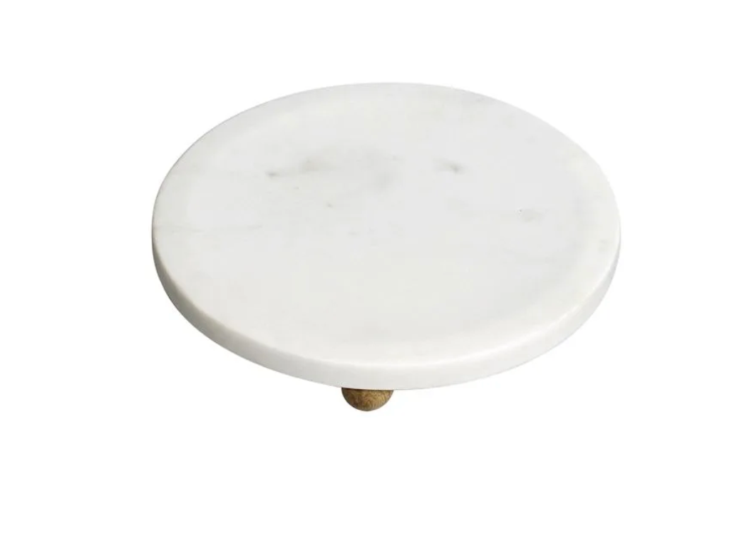 White Marbled Footed Trinket Tray, 8" | Home Art - Rustike Home
