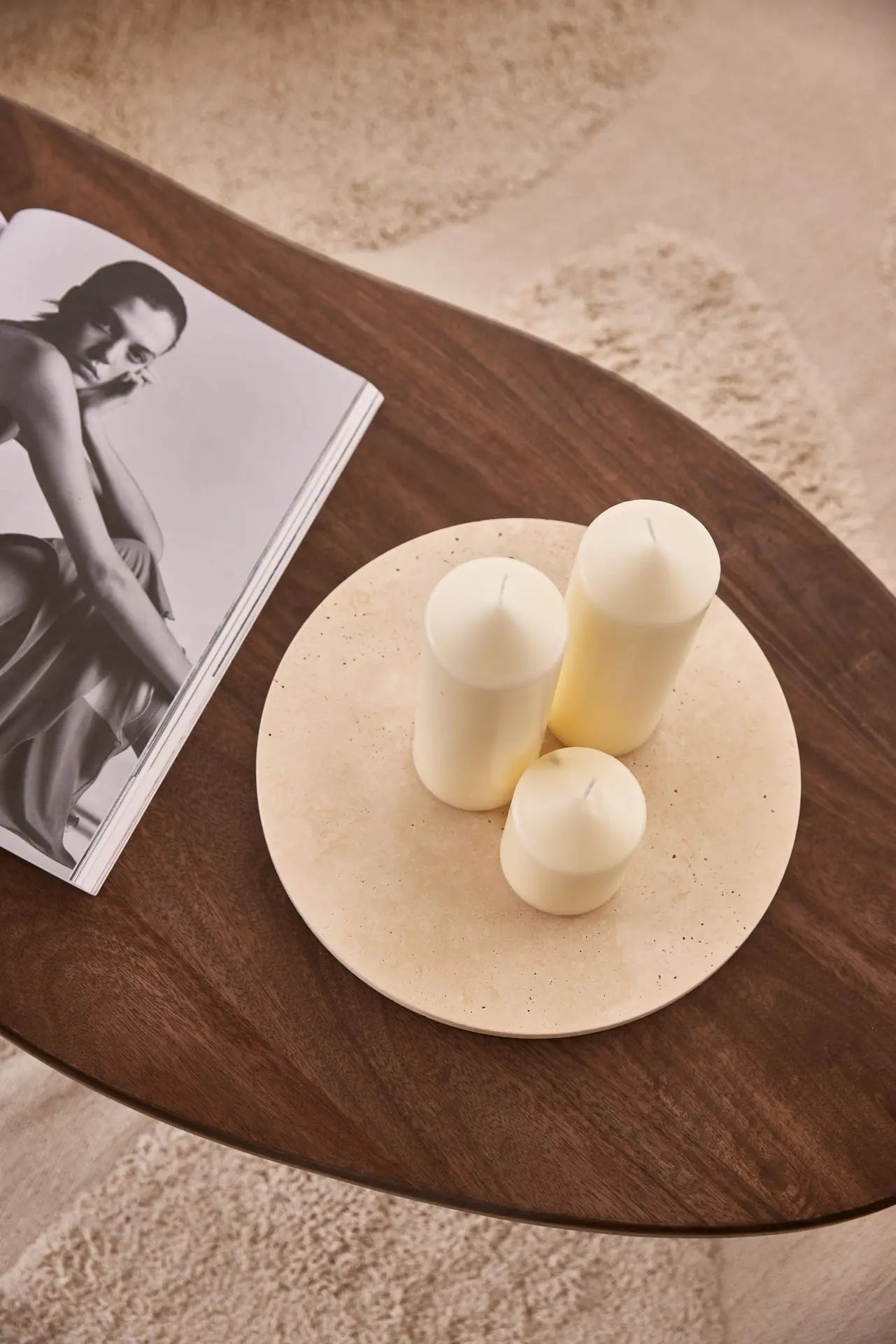 Beige Natural Travertine Round Tray Plateau