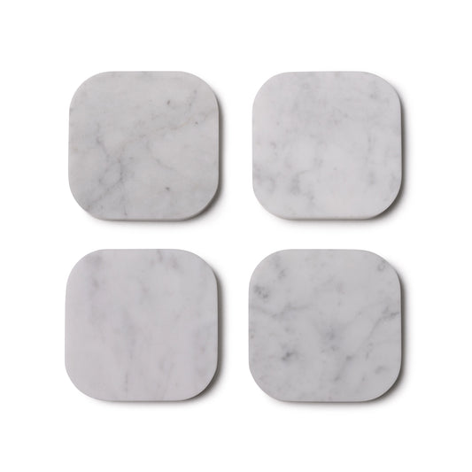 White Marble Squared Coasters, Set of 4