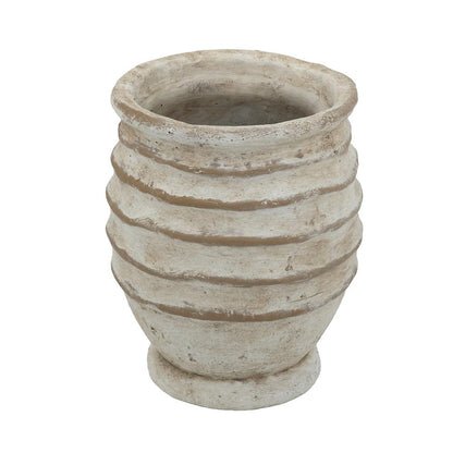 Rustic Distressed Off-White Ribbed Vase – 9"