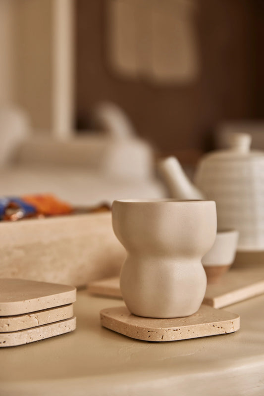 Beige Travertine Squared Coasters, Set of 4