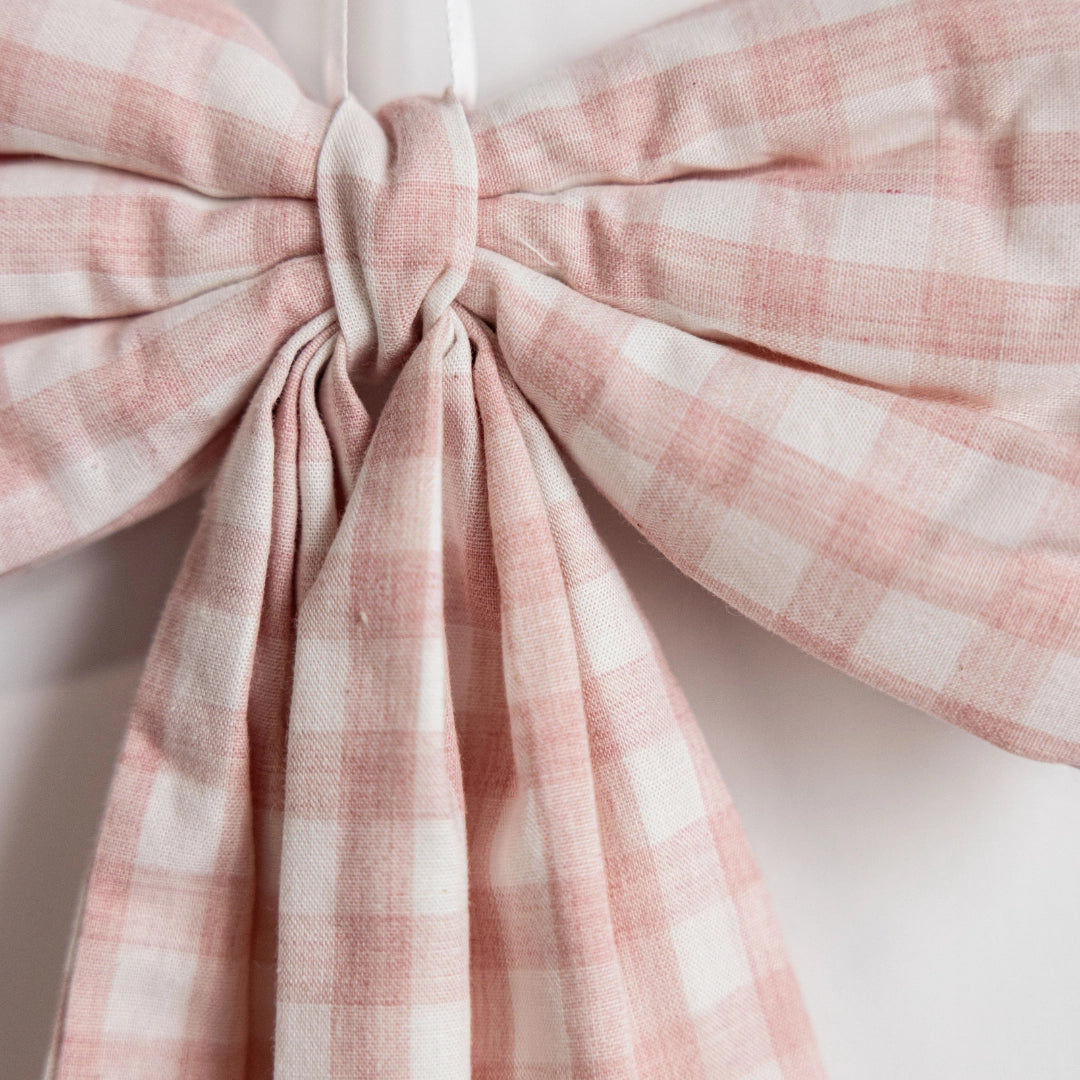 Soft Pink Gingham Fabric Bow – Decorative Nursery Ribbon Accent