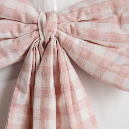 Soft Pink Gingham Fabric Bow – Decorative Nursery Ribbon Accent