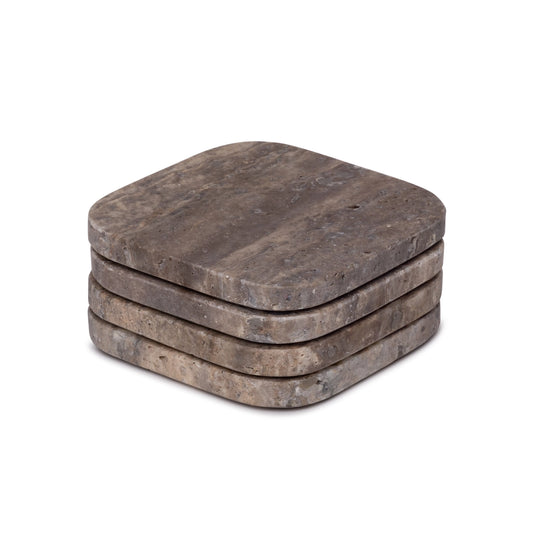Silver Travertine Squared Coasters, Set of 4