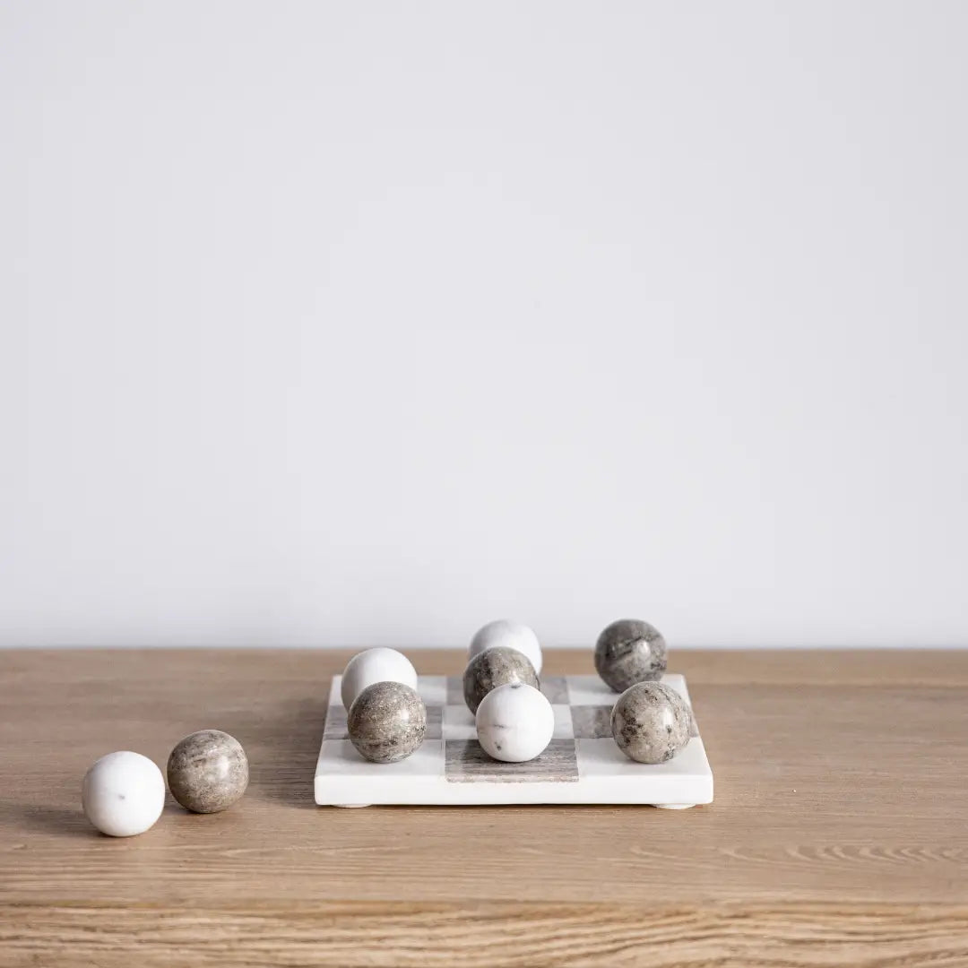 White & Beige Marble Tic-Tac-Toe Game Set