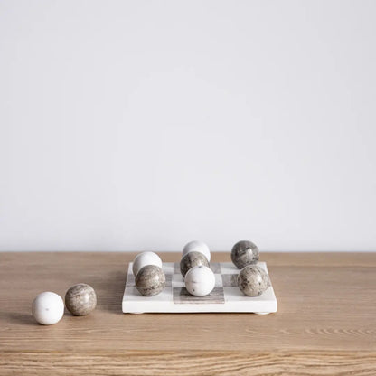 White & Beige Marble Tic-Tac-Toe Game Set