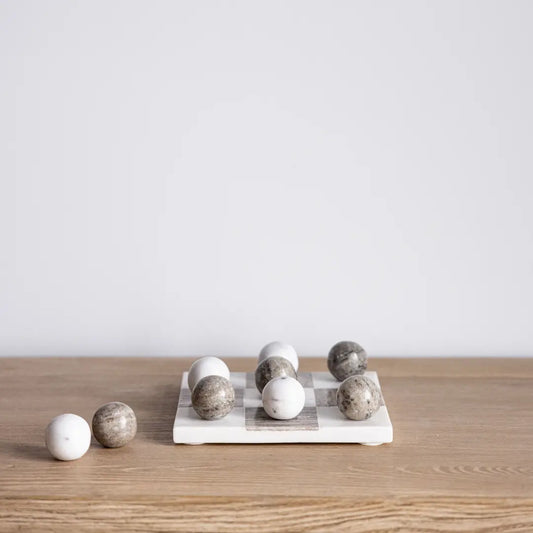 White & Beige Marble Tic-Tac-Toe Game Set