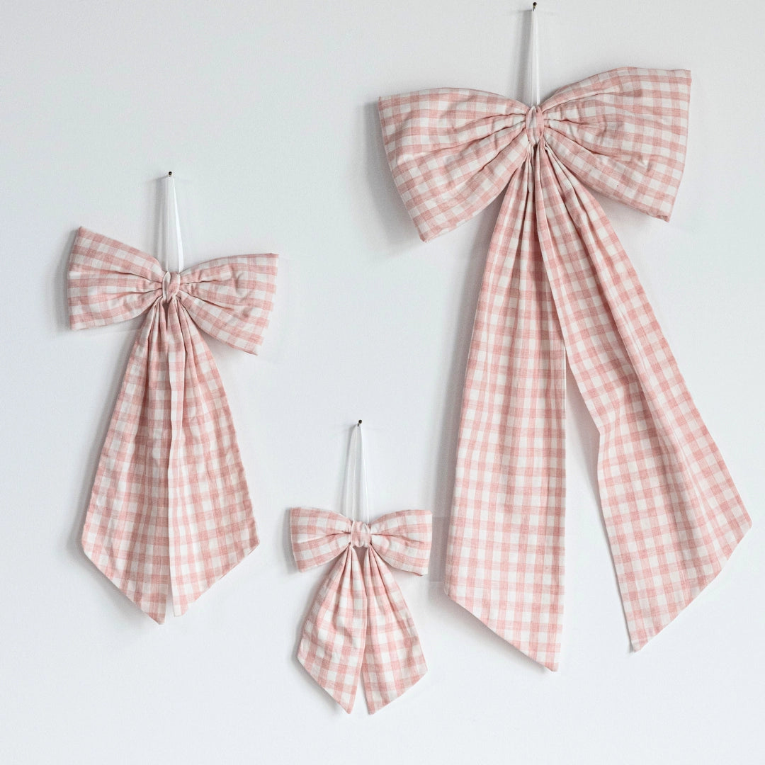 Soft Pink Gingham Fabric Bow – Decorative Nursery Ribbon Accent