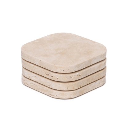 Beige Travertine Squared Coasters, Set of 4 - Rustike Home