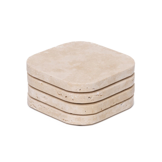 Beige Travertine Squared Coasters, Set of 4