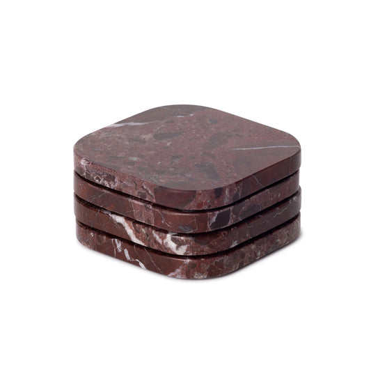 Marble Rosso Levanto Red Squared Coasters, Set of 4
