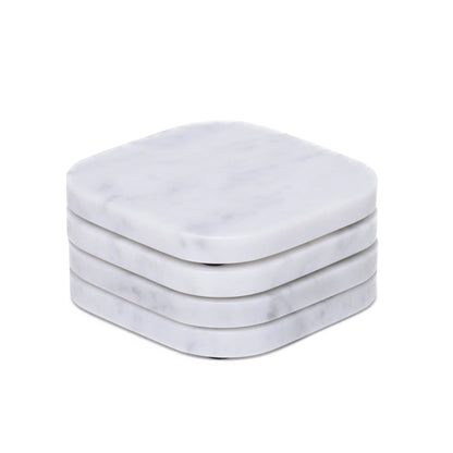 White Marble Squared Coasters, Set of 4 - Rustike Home