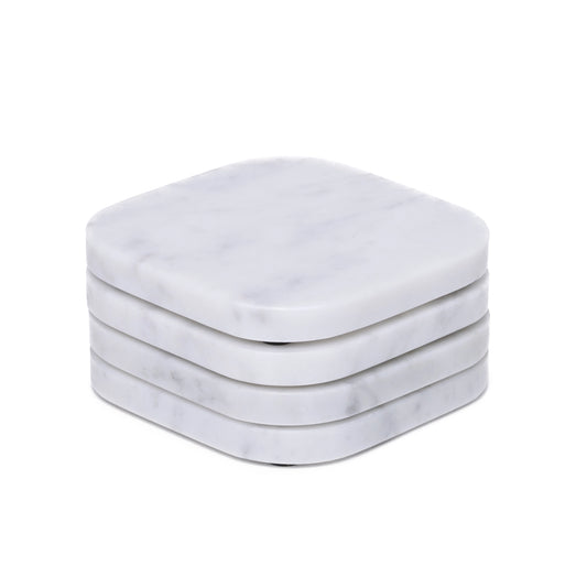 White Marble Squared Coasters, Set of 4