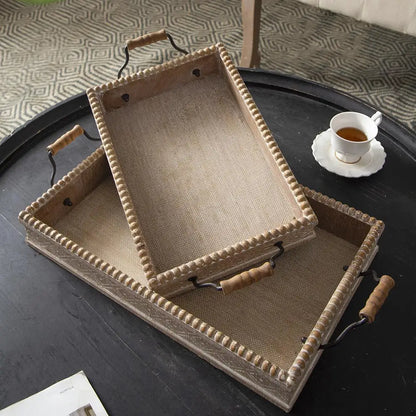 Rustic Wood Decorative Trays with Handles – Set of 2