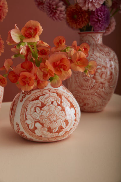 Coral Eleanor Floral Decorative Vase – Orange & White