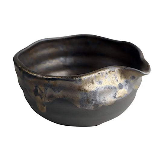 Black & Gold Matcha 12 oz "Katakuchi" Bowl with Spout