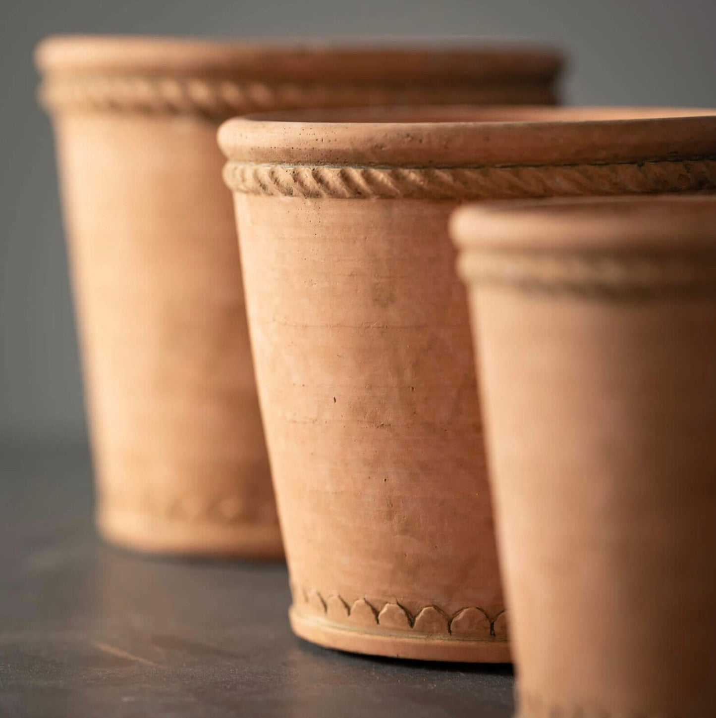 Set of 3 Round "Rope" Terracotta Pot for Plants - Rustike Home