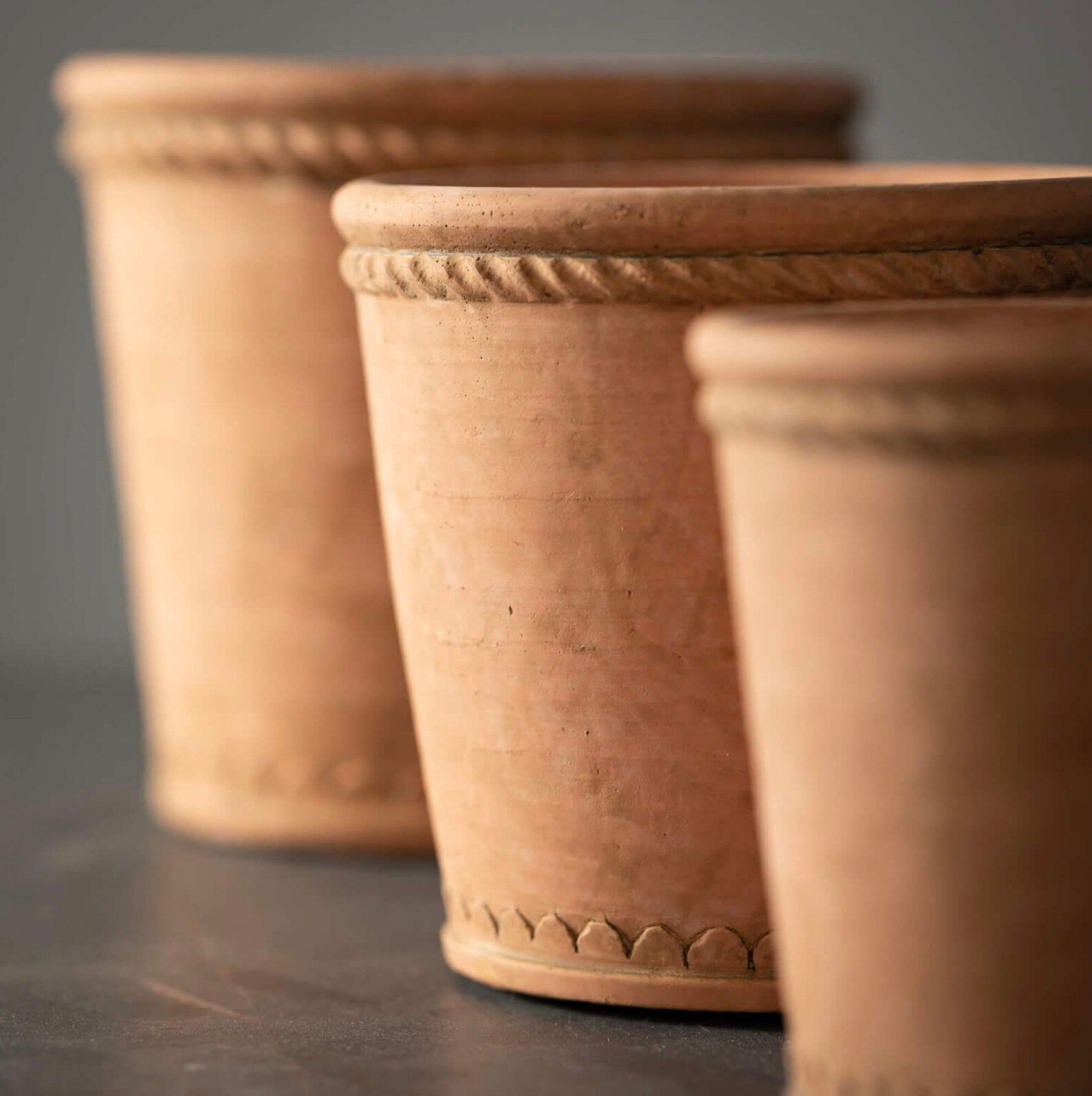Set of 3 Round "Rope" Terracotta Pot for Plants - Rustike Home