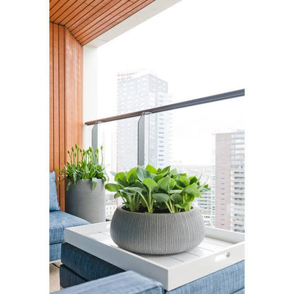 Round Rough Ribbed 20.87" Grey Fluted Planter Pot for Plants and Home Decor | Style 116 - Rustike Home