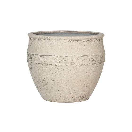 Round Rough Chalk White "California" Vintage Planter Pot for Plants and Home Decor | Style 126 - Rustike Home
