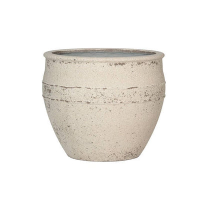 Round Rough Chalk White "California" Vintage Planter Pot for Plants and Home Decor | Style 126 - Rustike Home