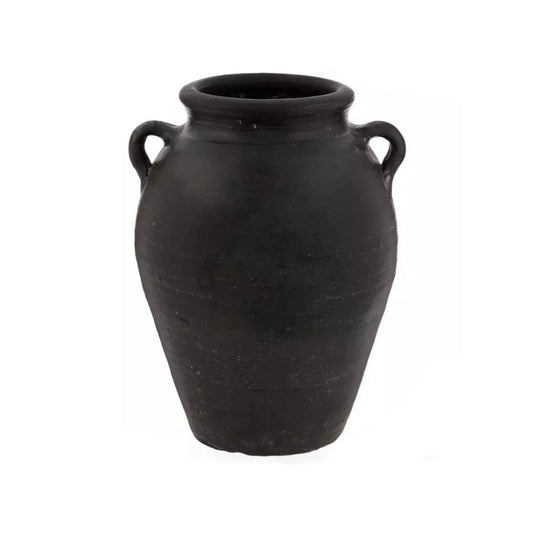 Round Rough Black Terracotta "Porto Tall" Vintage Vase Pot for Home Decor | Style 143 - Rustike Home