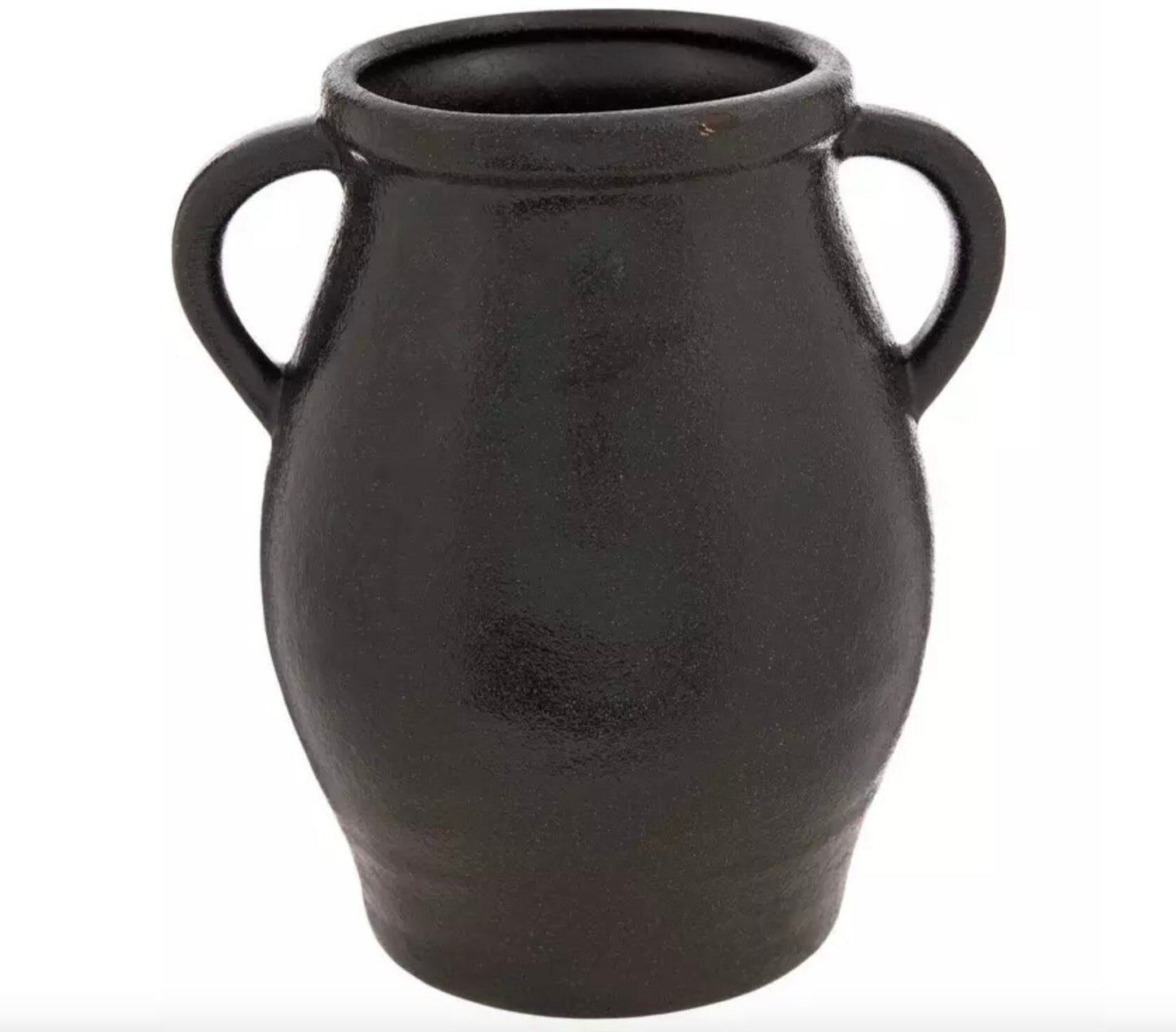Round Rough Black Terracotta "Adonis" Double Handle Vase Pot for Home Decor | Style 144 - Rustike Home