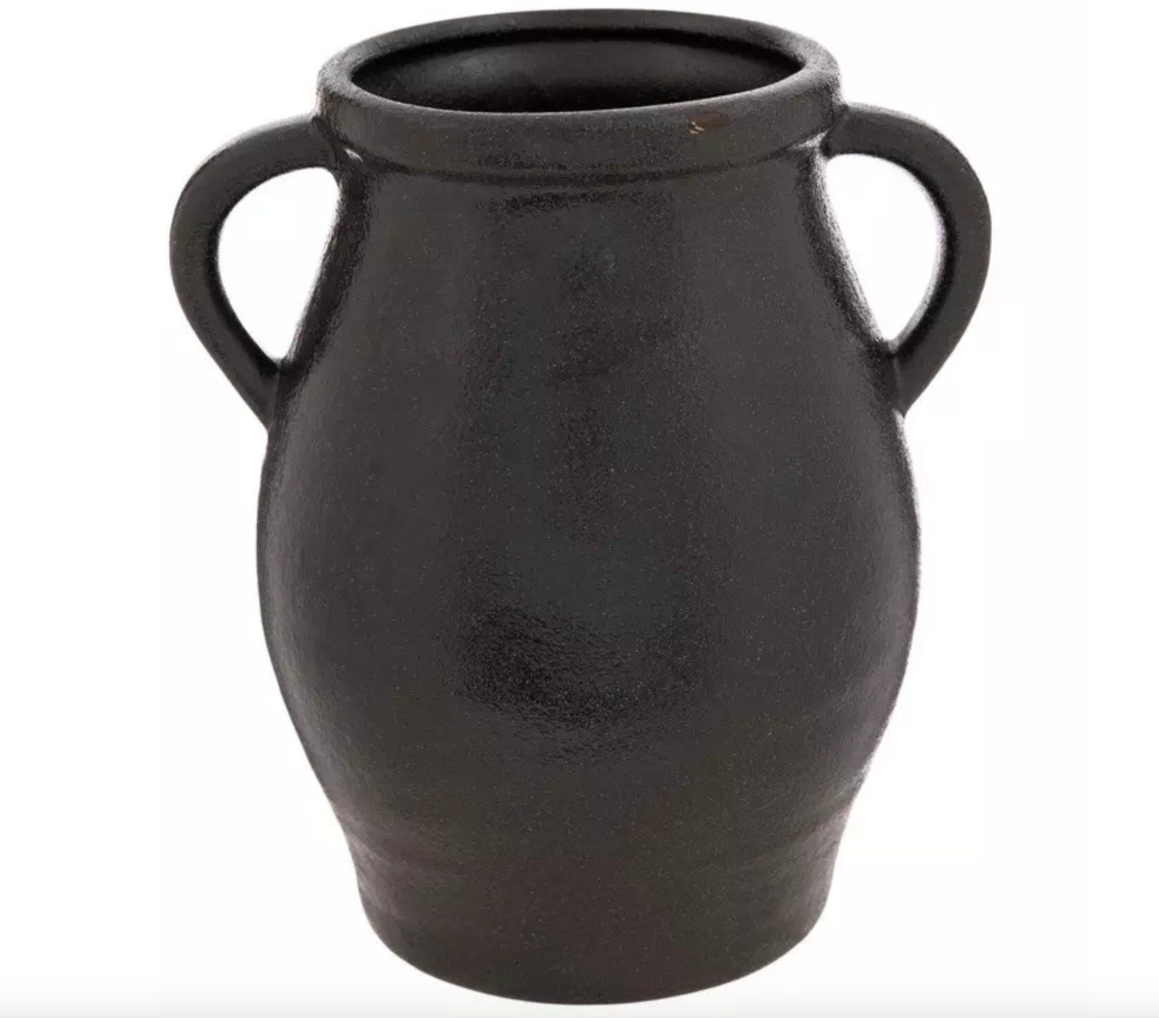 Round Rough Black Terracotta "Adonis" Double Handle Vase Pot for Home Decor | Style 144 - Rustike Home