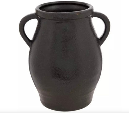 Round Rough Black Terracotta "Adonis" Double Handle Vase Pot for Home Decor | Style 144 - Rustike Home