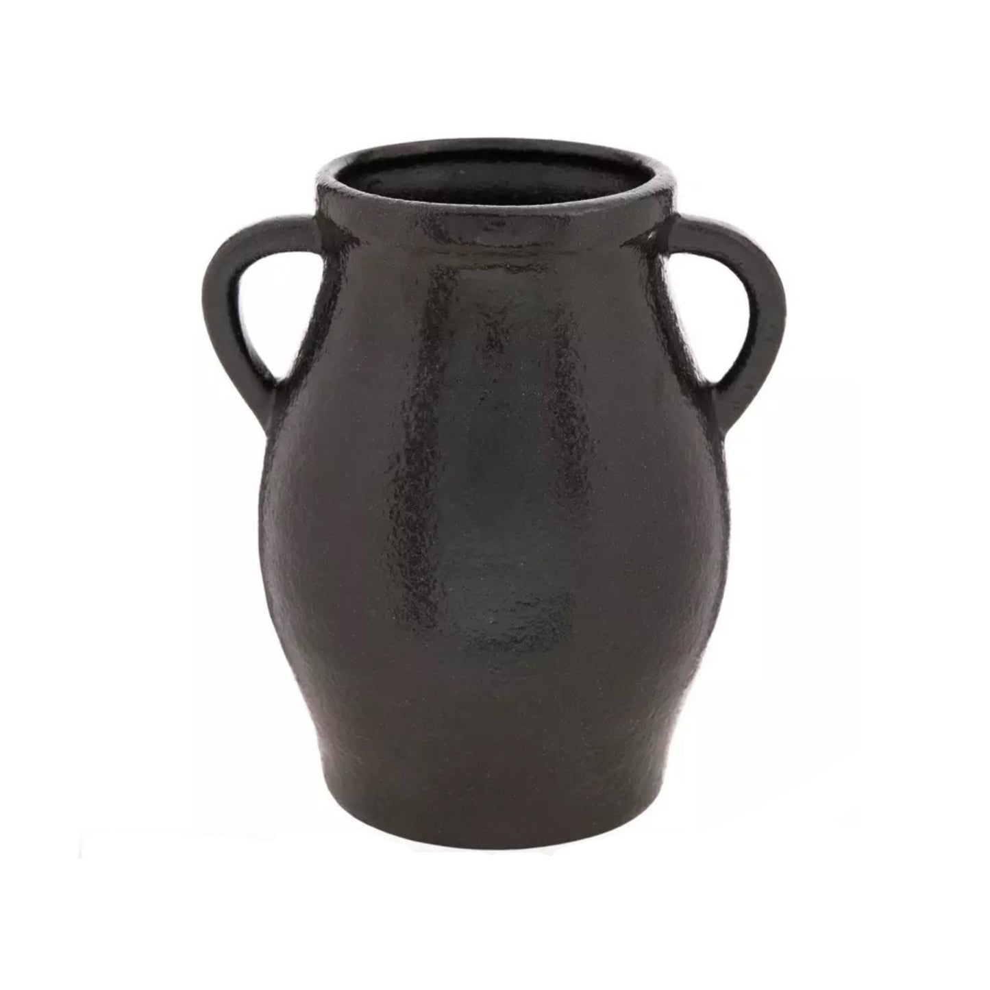 Round Rough Black Terracotta "Adonis" Double Handle Vase Pot for Home Decor | Style 144 - Rustike Home