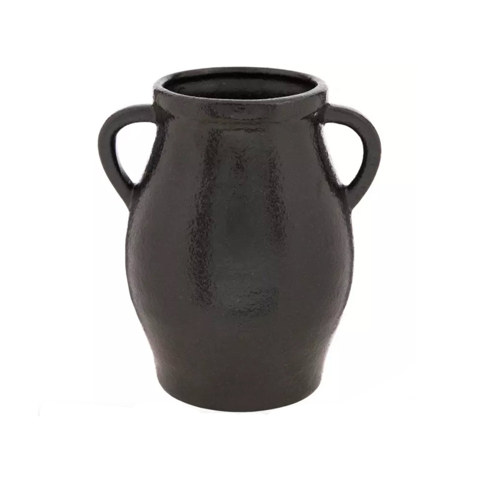 Round Rough Black Terracotta "Adonis" Double Handle Vase Pot for Home Decor | Style 144 - Rustike Home