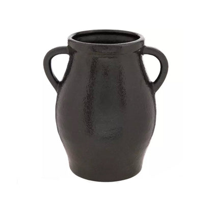 Round Rough Black Terracotta "Adonis" Double Handle Vase Pot for Home Decor | Style 144 - Rustike Home